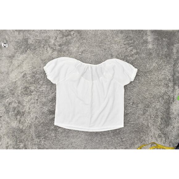 Madewell Texture & Thread White Blouse L Polyester Short Sleeve Solid Crew Neck - Picture 2 of 8